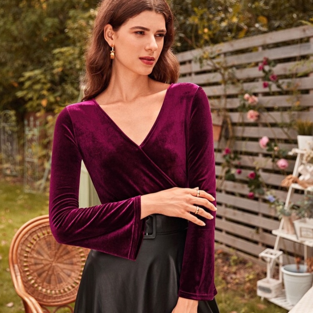Maroon Velvet Long-sleeve Bodysuit